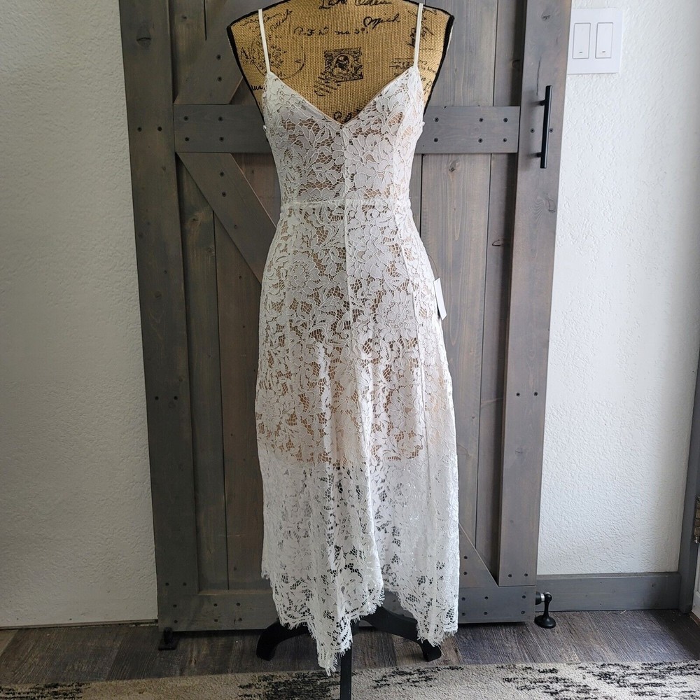 Lulu's White Floral Lace One Wish Midi Dress Size XS  V-Neck Cocktail Wedding